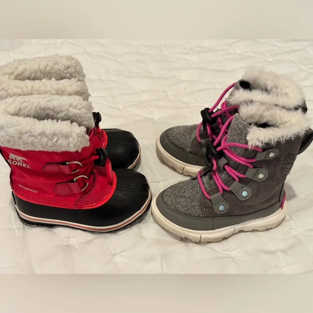 Sorel Kids Red and Gray Snow Boots Bundle